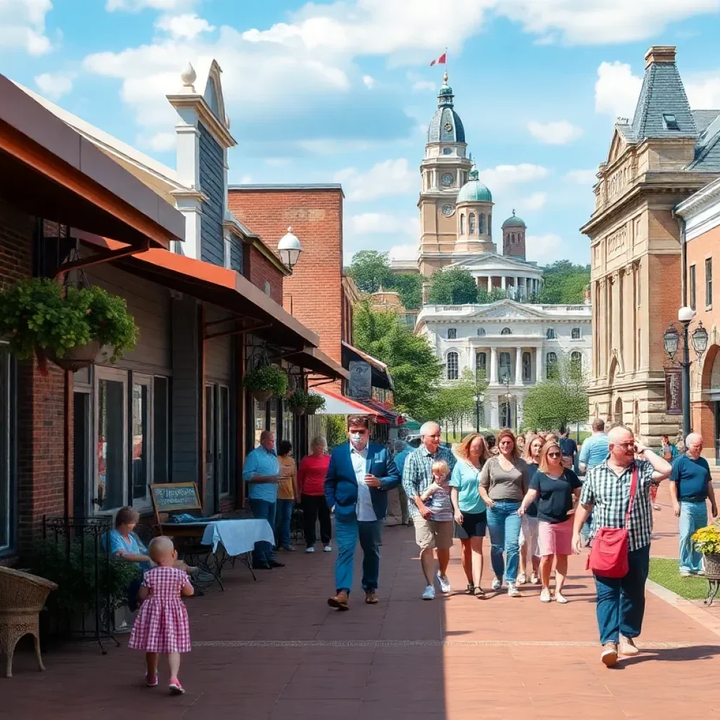 Community scene in Oxford, Mississippi showcasing local businesses and families.