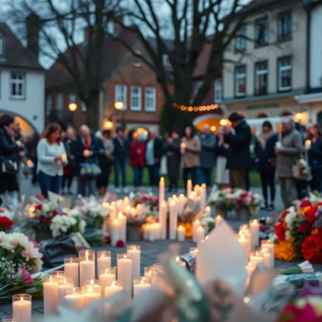 Citizens of Oxford Township holding candles in remembrance of victims.