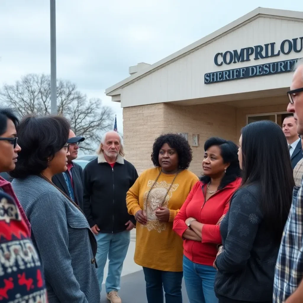 Community members discussing safety measures outside the Lafayette County Sheriff’s Department