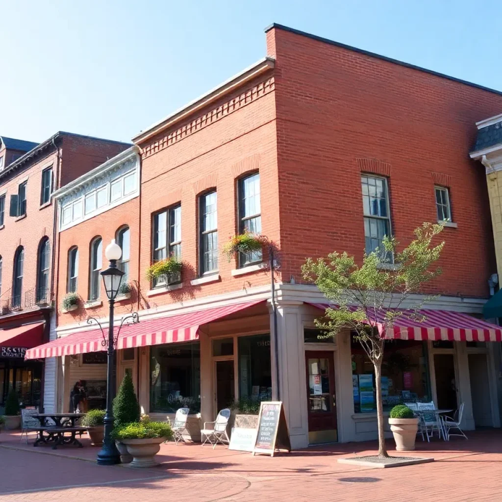 A vibrant view of Historic Square in Oxford Mississippi showcasing boutiques and restaurants