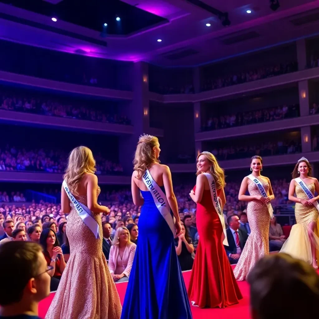 Contestants showcasing evening wear at the 2025 Ole Miss Parade of Beauties